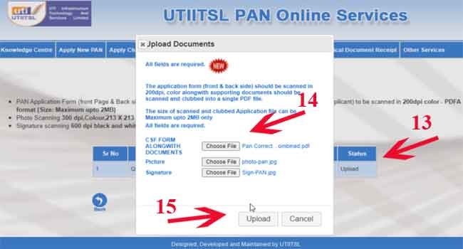 uti pan card correction documents upload