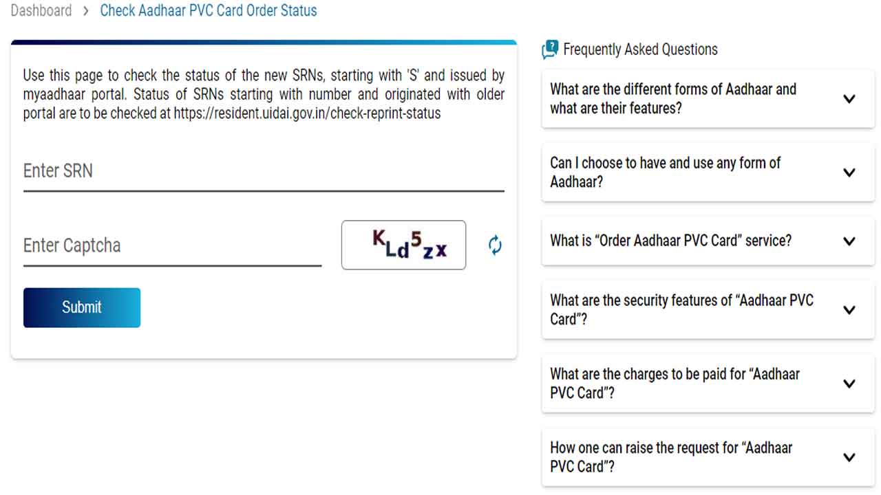 PVC Aadhaar Card Status Check Online