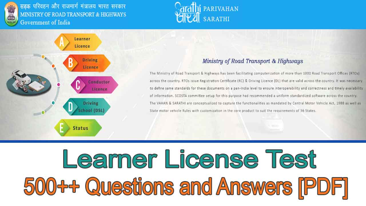 Learner License Test Questions and Answers PDF 2022 Download
